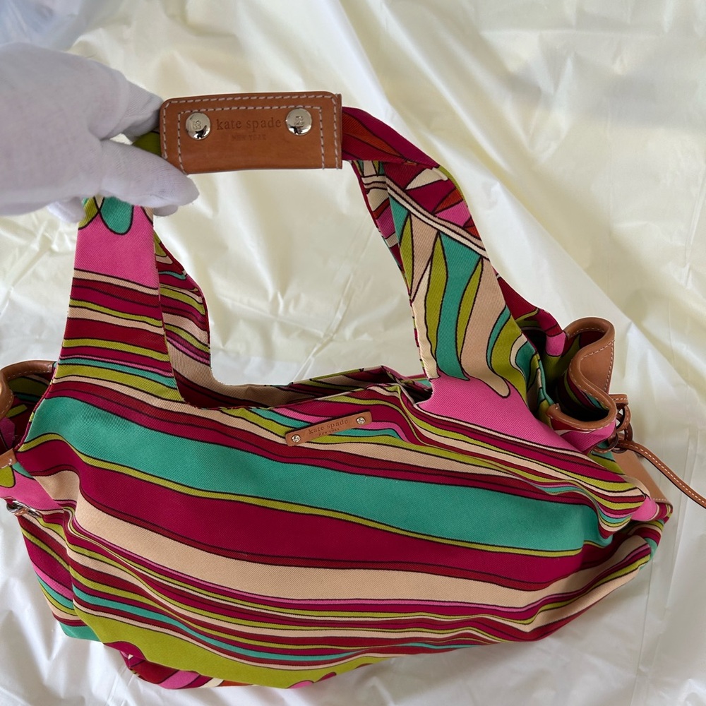 Kate Spade vibrant multiple stripes fabric / leather Shoulder Bag
